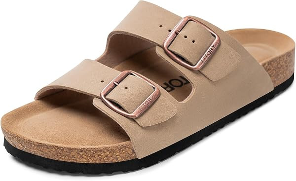 FITORY Mens Sandals,Arch Support Slides Adjustable Buckles Cork Footbed | Amazon (US)
