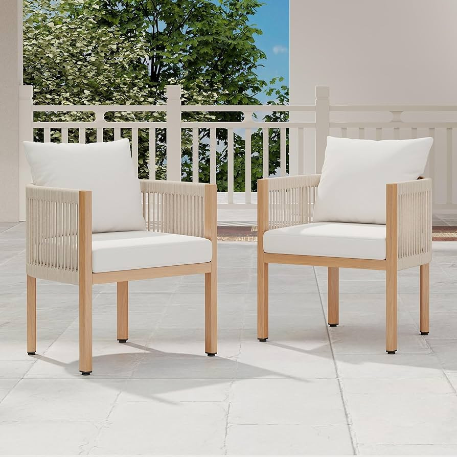 Outdoor Dining Chairs Set of 2, Wicker Patio Furniture Set with Armrests, Cushioned Backrest Pati... | Amazon (US)