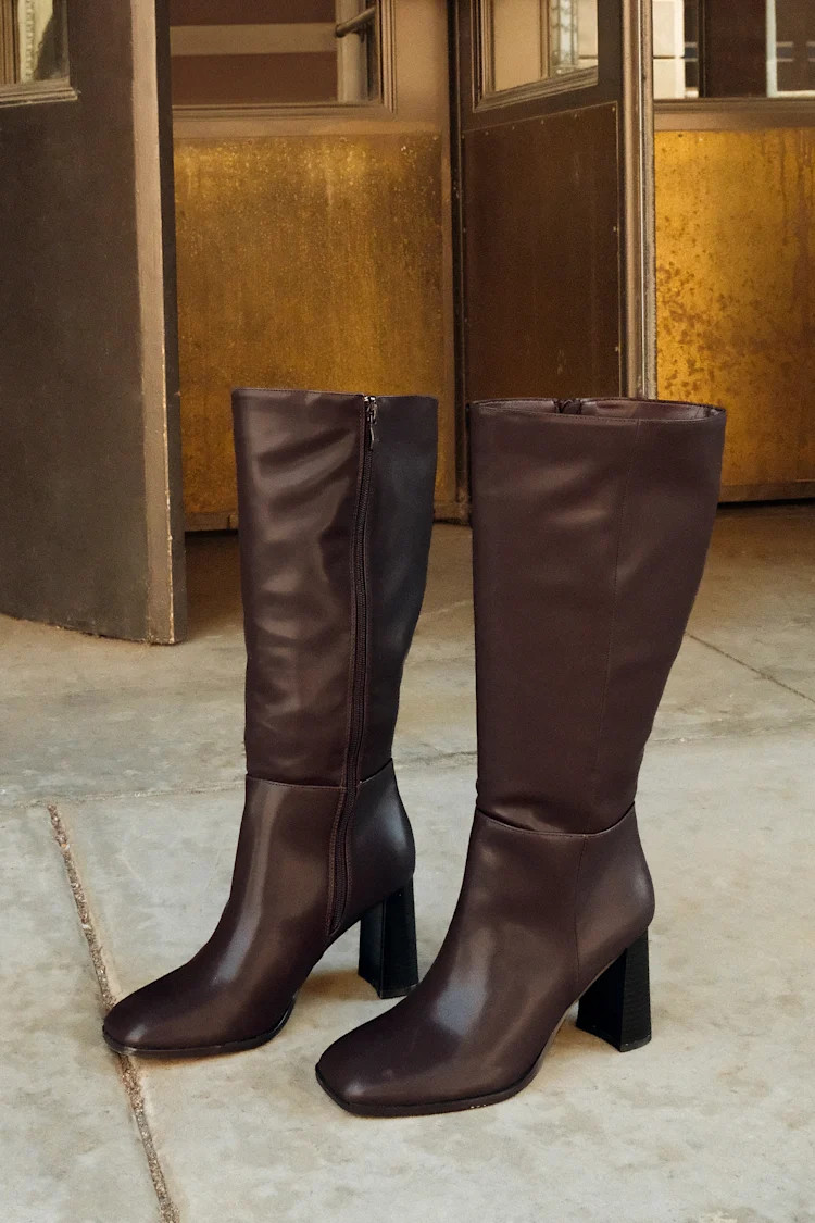 Reelee Chocolate Square Toe Knee-High Boots | Lulus