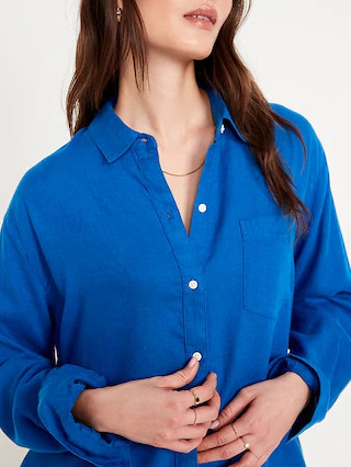 Linen-Blend Button-Down Boyfriend Shirt | Old Navy (US)