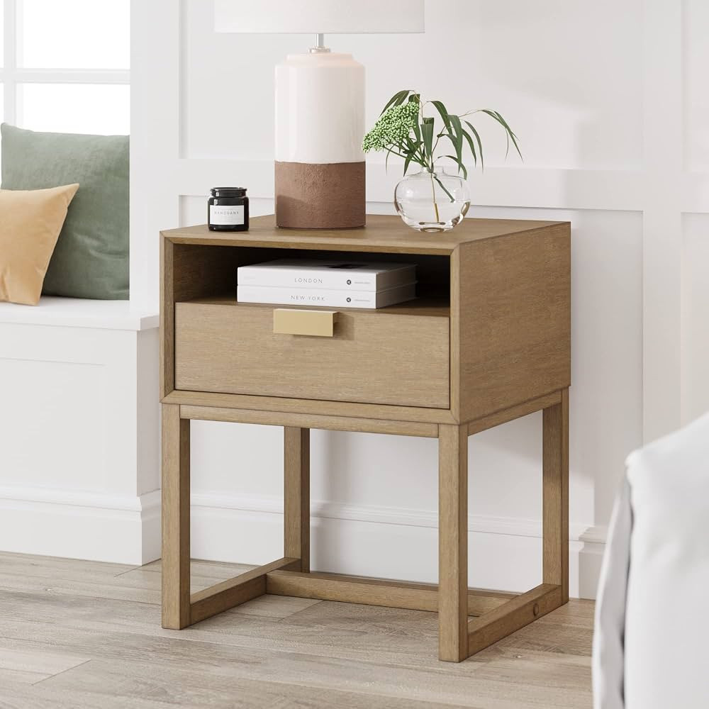 Nathan James Luke Modern Nightstand Side Accent or End Table with Storage Drawer, 1, Light Brown | Amazon (US)