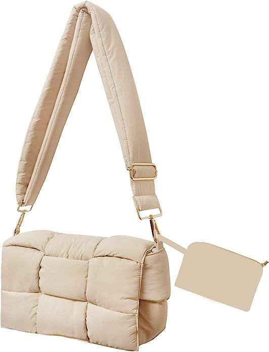 NAARIIAN puffer woven shoulder bag padded cassette handbag with coins organizer nylon light weigh... | Amazon (US)