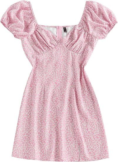 ZAFUL Women's Casual Plaid Mini Dress Scoop Neck Short Puff Sleeve Sundress A-Line Flowy Summer D... | Amazon (US)