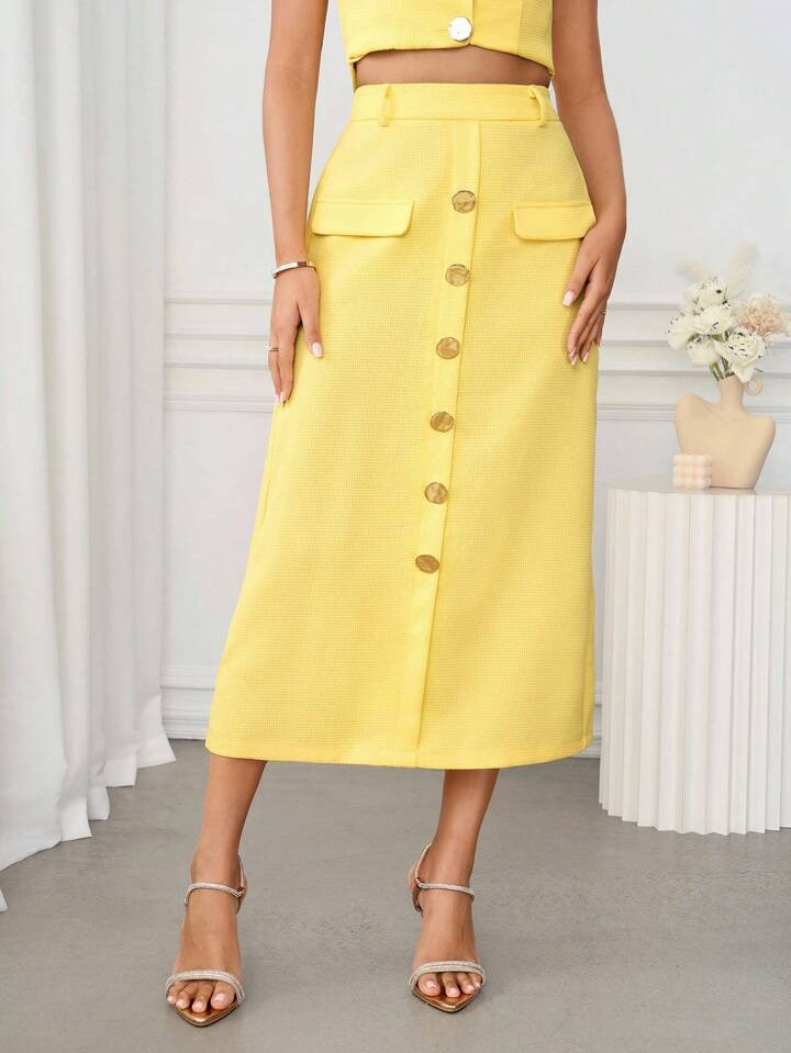 Ellevyn Falda Informal Y Elegante De Línea A De Unicolor Minimalista Para Mujeres, Para El Uso Diario | SHEIN