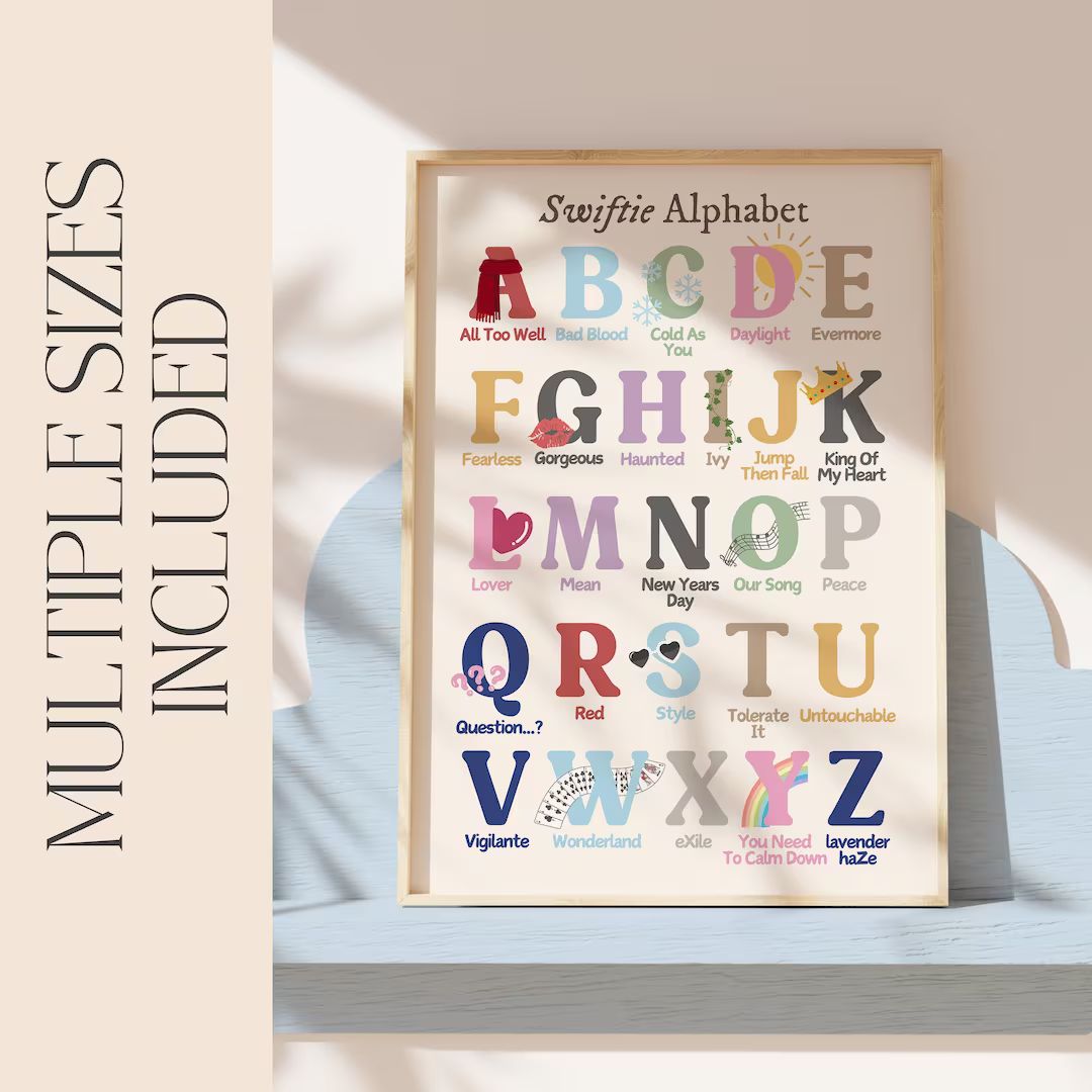 Alphabet Swiftie Poster Clean Version Printable Wall Art Digital Download Print at Home Subtle Ho... | Etsy (US)