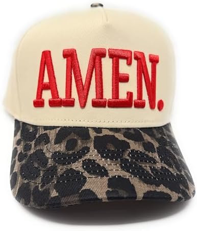 Vintage Leopard Amen Trucker Cap, Puff Embroidery, Leopard Print Brim, Snapback Closure | Amazon (US)
