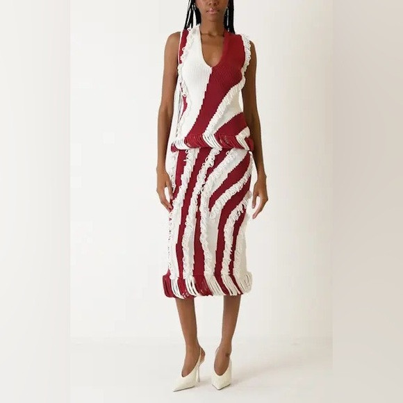 Diotima Roaring Knit Red & White Midi Skirt size 1 (0-2) NWT | Poshmark