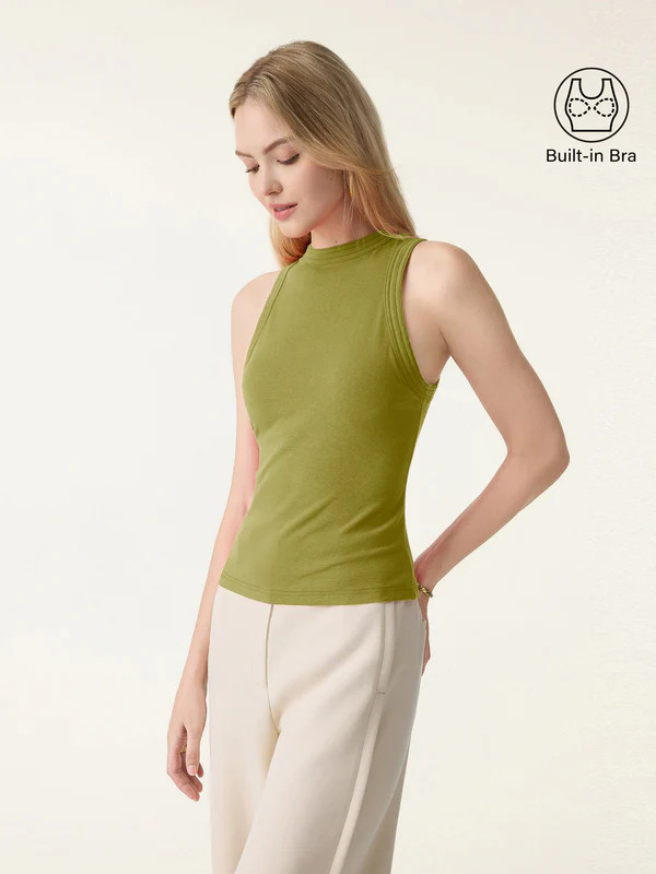 Cotton Lyocell Perkins Collar Bra Tank | OGLmove