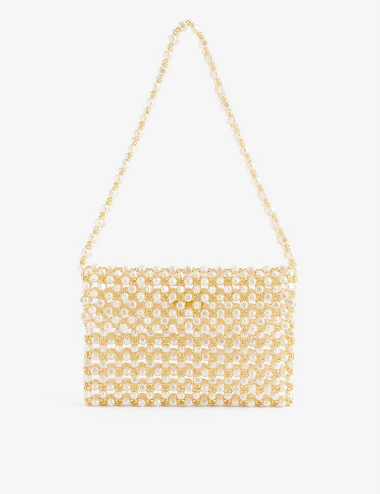 Sable Nacre faux-pearl and glass beaded shoulder bag | Selfridges