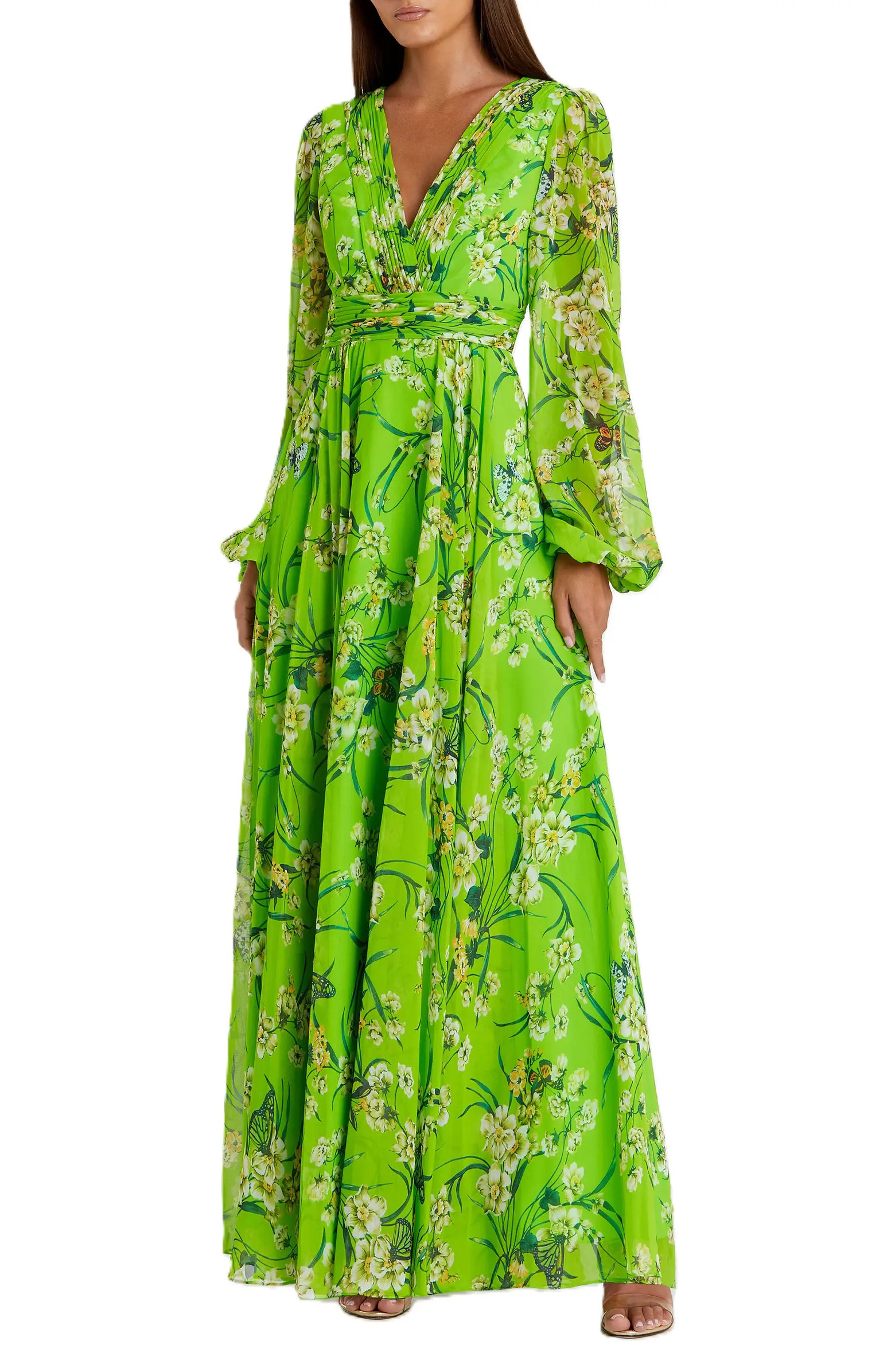 Puff Sleeve Floral Chiffon Gown | Nordstrom