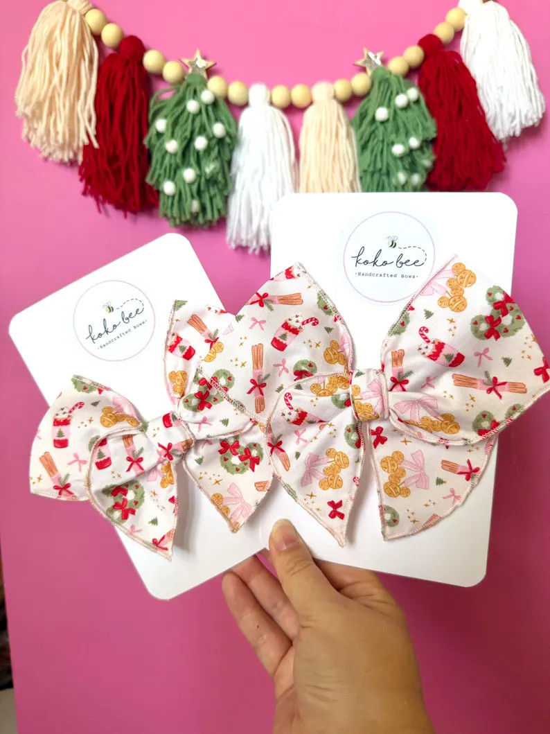 Holiday Magic Mouse Bows/toddler/baby Girl/green/wreaths/candy Canes/disneyland/disney World/fabl... | Etsy (US)