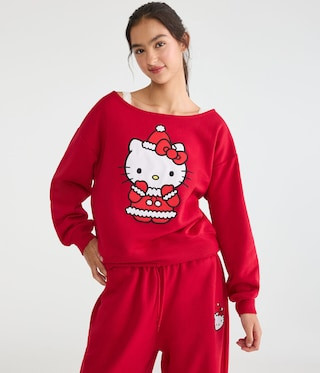 Hello Kitty | Aero Santa Suit Off-The-Shoulder Sweatshirt | Aeropostale