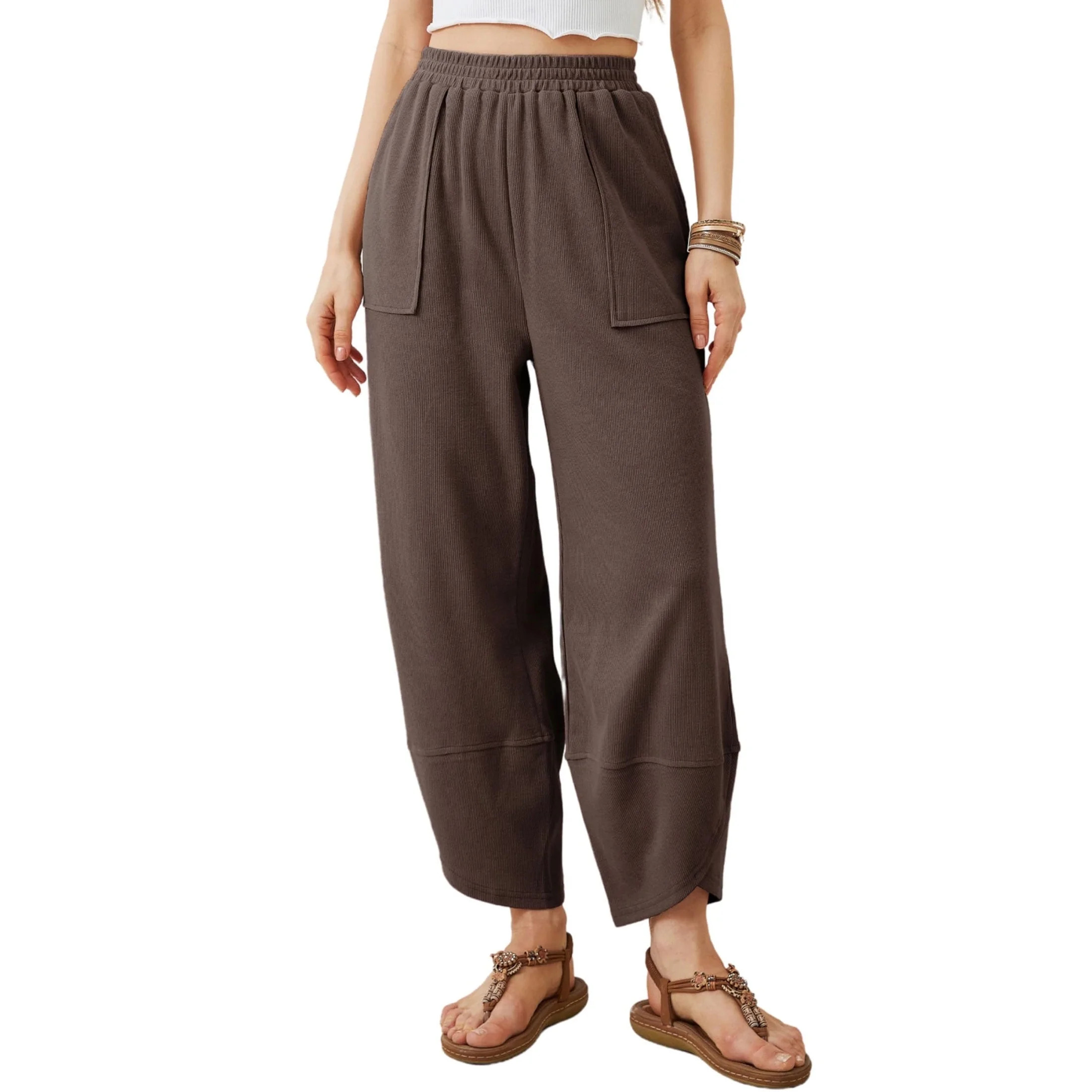 Lentta Women's Baggy Wide Leg Pants Casual Elastic Waisted Palazzo Harem Pants with Pockets | Walmart (US)