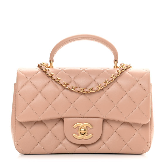 Lambskin Quilted Mini Top Handle Rectangular Flap Beige | FASHIONPHILE (US)