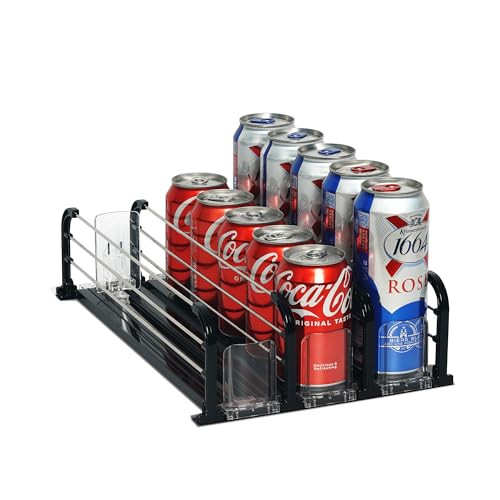 Drink Organizer for Fridge, 3 Rows Drinks Organizer for Refrigerator with Pusher Glide | Amazon (US)