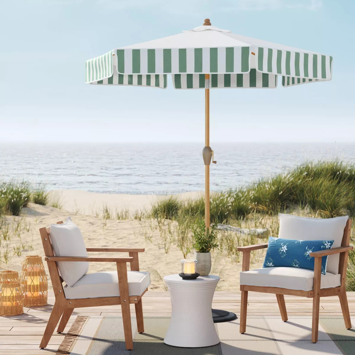 Round Valance Outdoor Patio Market Umbrella Green Sprinkle Stripe - Threshold™ designed with St... | Target