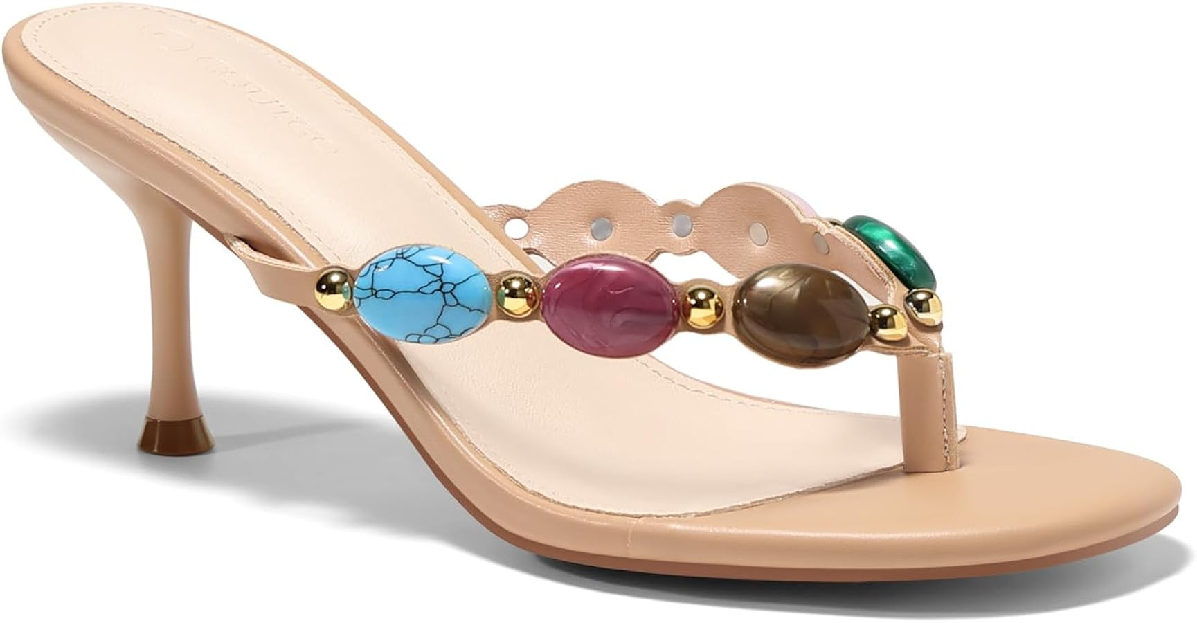 Coutgo Womens Jeweled Heeled Sandals Kitten Heel Starppy Flip Flop Backless Open Toe Slides Boho ... | Amazon (US)