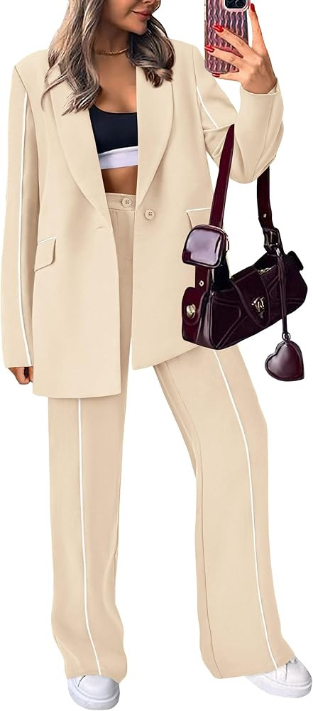 PRETTYGARDEN Women's Fall Spring 2 Piece Blazer Outfits Business Casual Oversized Jacket Wide Leg... | Amazon (US)