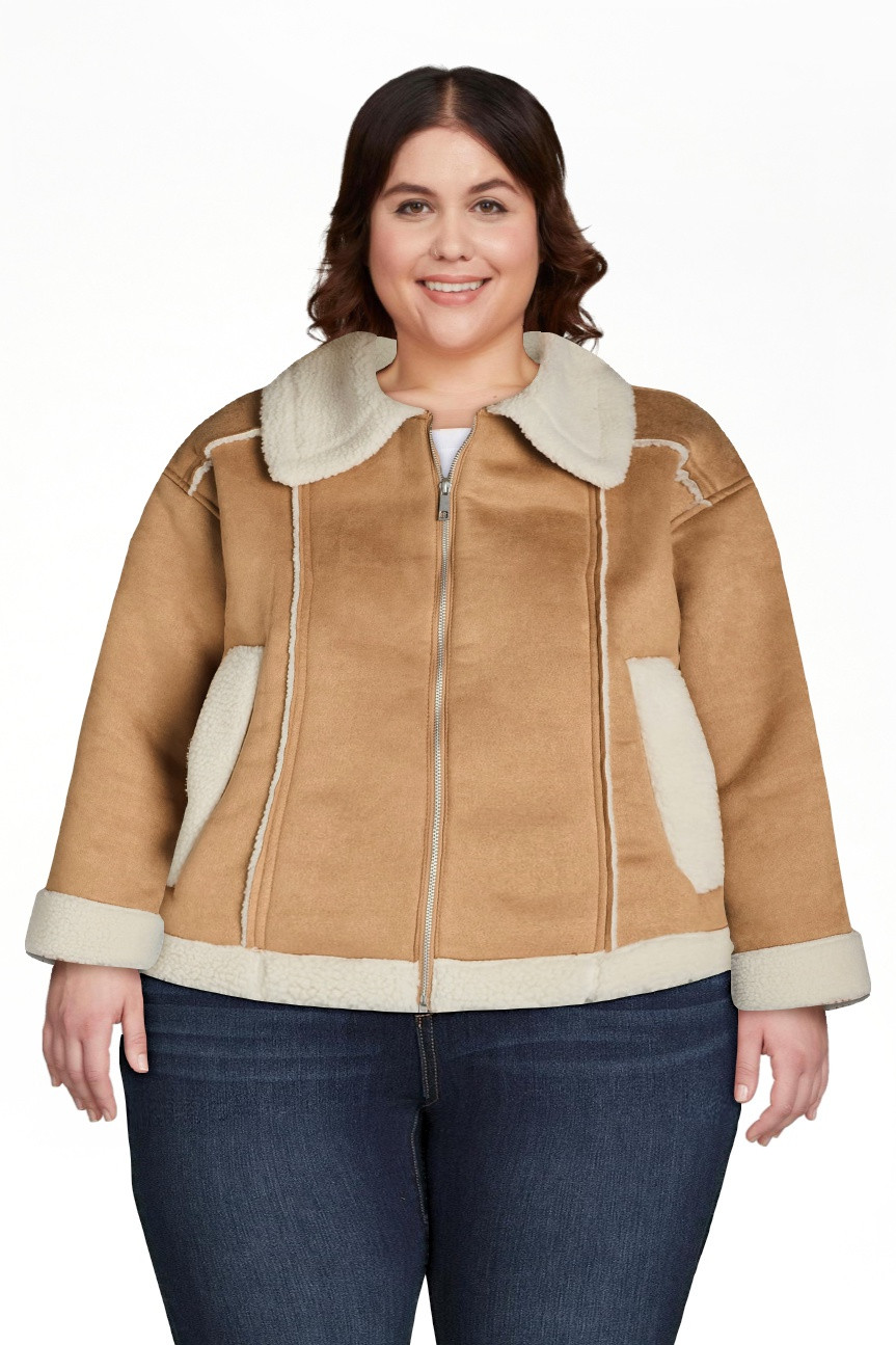 Time and Tru Women's and Women's Plus Bonded Faux Shearling Bomber Jacket, Sizes XS-3X | Walmart (US)