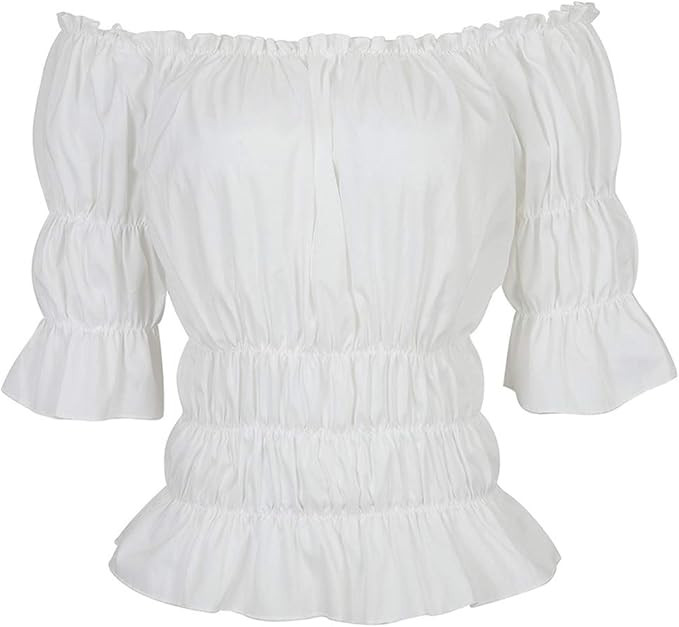 Women Renaissance Blouse Victorian Steampunk Pirate Shirt Off Shoulder Short Sleeve Smocked Blous... | Amazon (US)