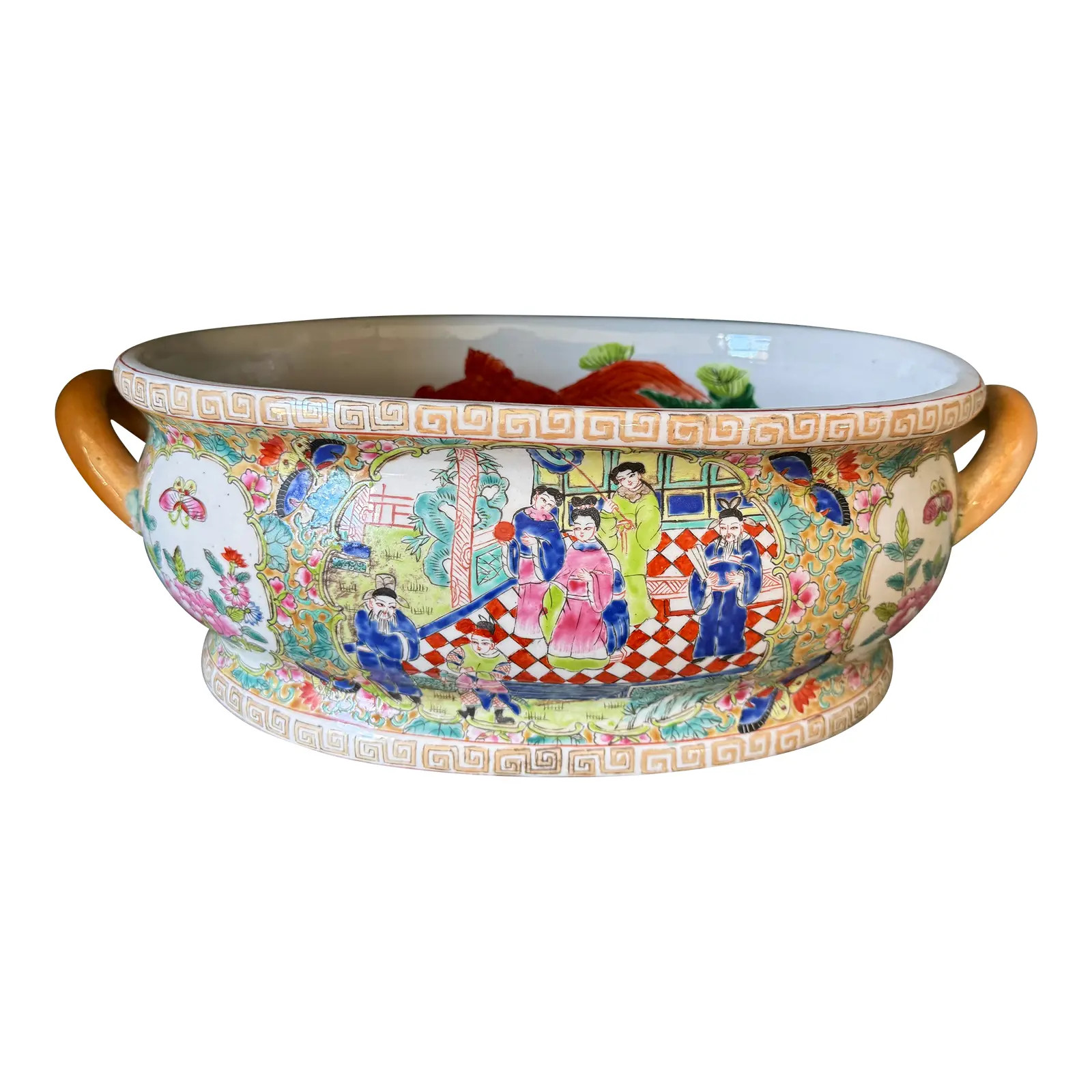 Vintage Famille Rose Chinoiserie Footbath With Koi | Chairish