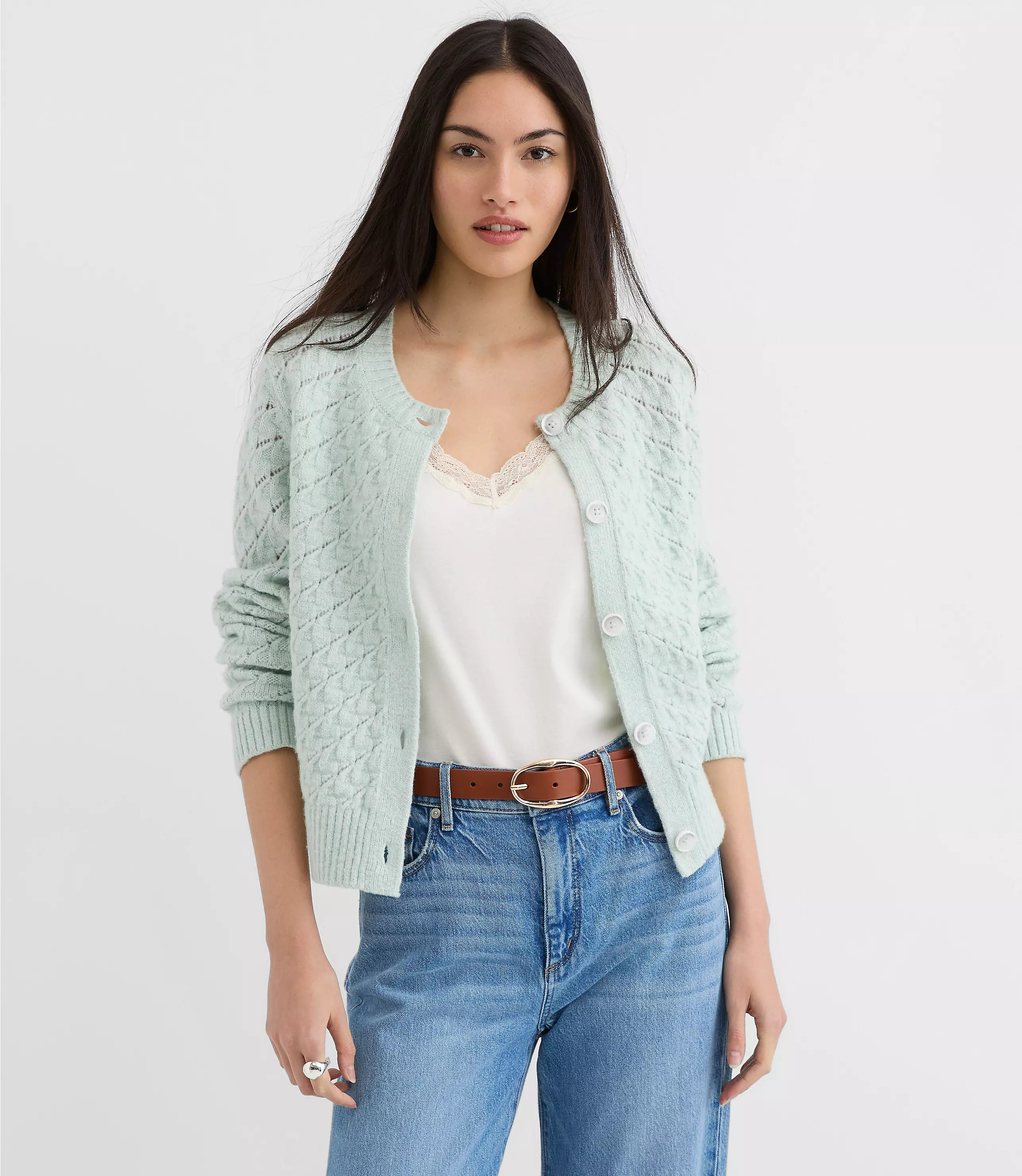 Shimmer Pointelle Cardigan | LOFT
