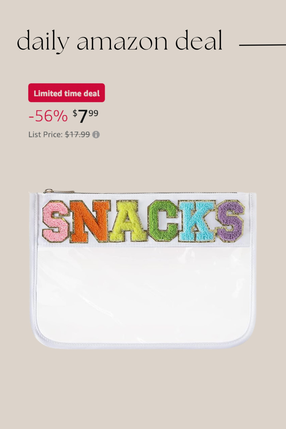 Daily Amazon deal: snacks bag 

Stoney clover lookalike / Amazon finds / lookalike for less / kids /family /sale 

#LTKGiftGuide #LTKFamily #LTKSaleAlert