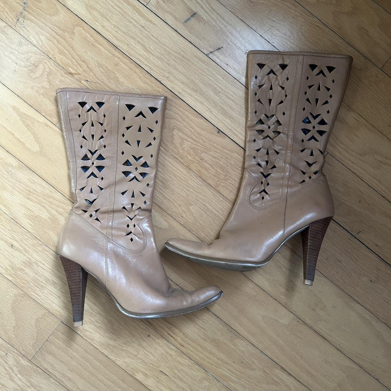 MIA Women's Mid calf Boots - Tan/Cream - US 8 | Depop US