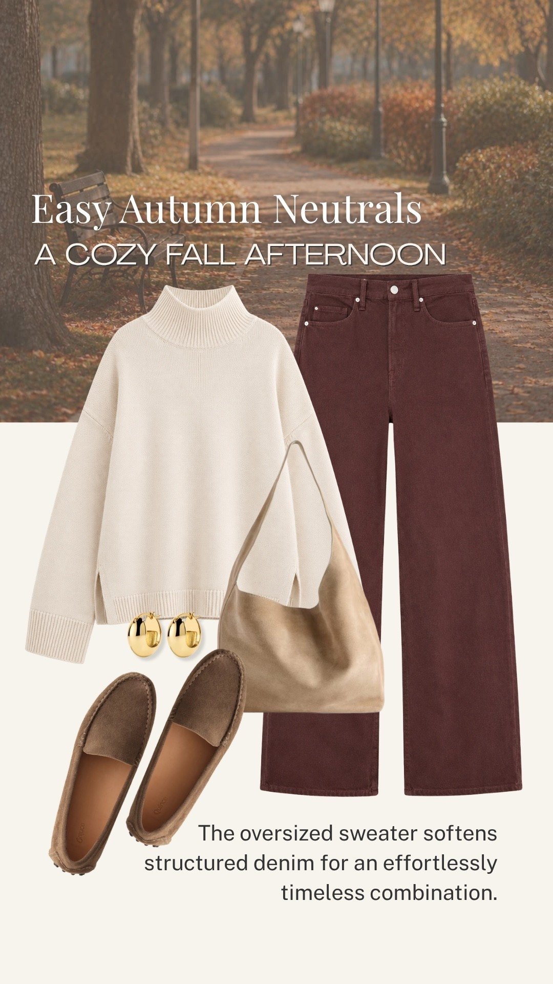 A cozy oversized sweater is the perfect soft contrast to structured brown denim. Paired with suede flats and a relaxed neutral bag, this is an easy fall outfit that feels comfortable, polished, and timeless.

💡 LTK MADE EASY
❤️ Heart = Support my posts!
🔖 Save = Get sale & restock alerts
📋 Lists = Keep favorites organized
📲 Share = Send lists and products to a friend
💬 Comment = Ask me anything about what I’m wearing!

#LTKootd #LTKSeasonal #LTKOver40