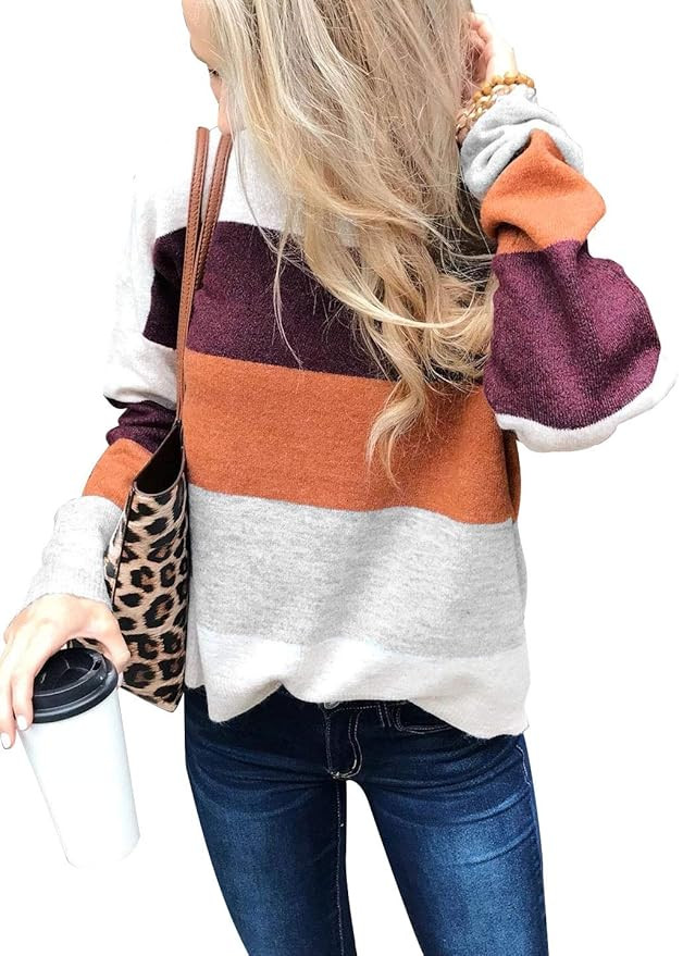 LEANI Womens Color Block Knit Sweater Long Sleeve Crew Neck Casual Pullover Jumper Tops | Amazon (US)
