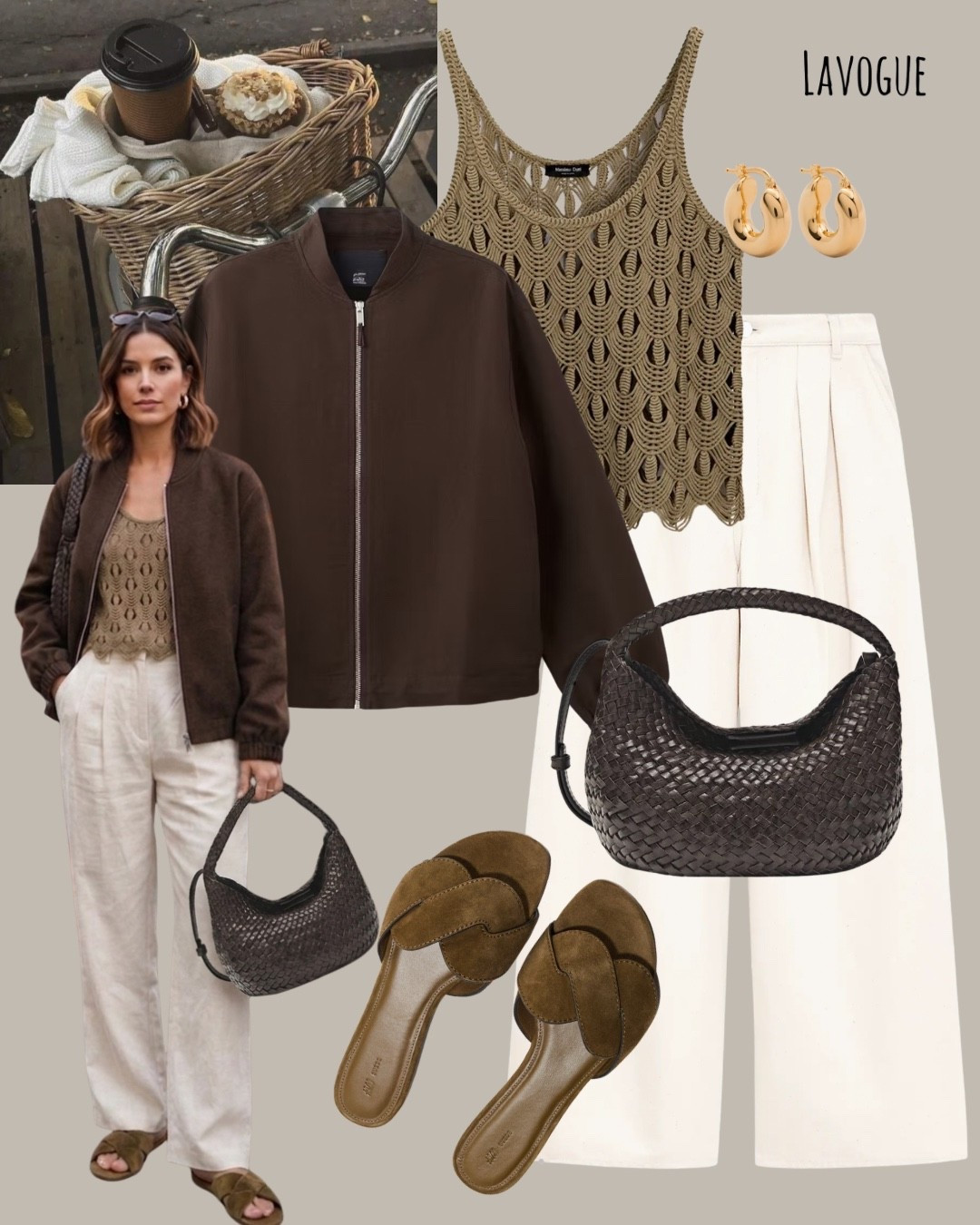 Earthy spring tones, effortless feel 🤎🌿 Brown linen jacket over an olive crochet top paired with crisp white linen pants—light, textured, and easy. Finished with a brown bag and sandals to match for a pulled-together, laid-back look ✨ 
Shop Below 👇🏼 
#LTKStyle #NeutralVibes

#LTKootd #LTKSeasonal #LTKWorkwear