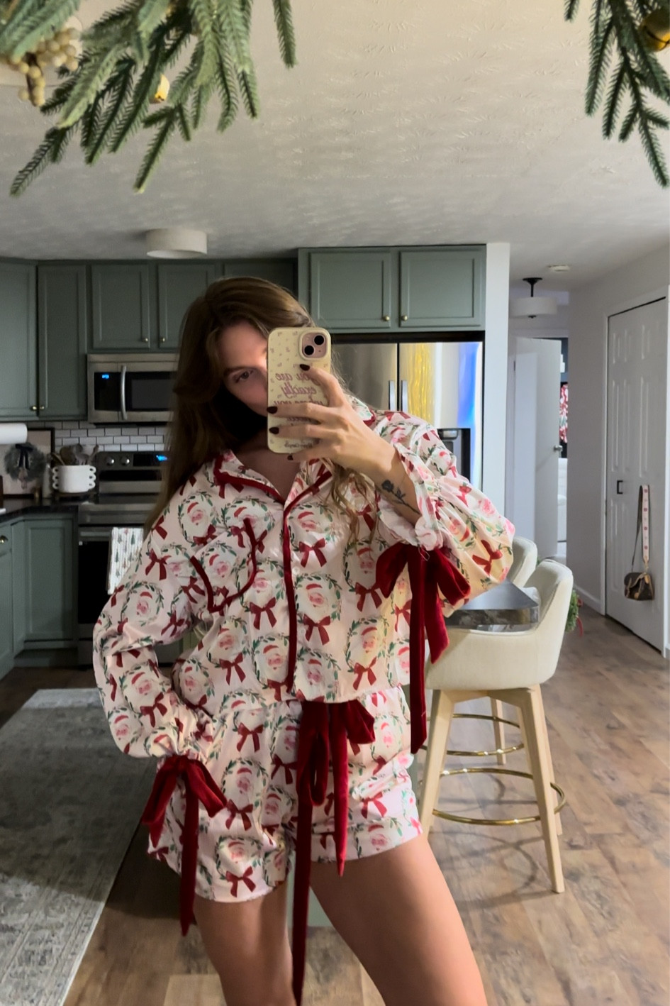 The cutest wreath Santa pjs!!! These are such good quality and the velvet ribbon adds the perfect touch! I’m wearing a size medium. 

#LTKHoliday