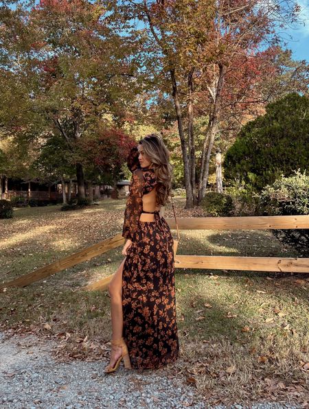 Stunning fall floral maxi wedding guest dress! Use code ABeary10 for a discount! 🍁🤎🧡🖤

#LTKunder100 #LTKSeasonal #LTKstyletip