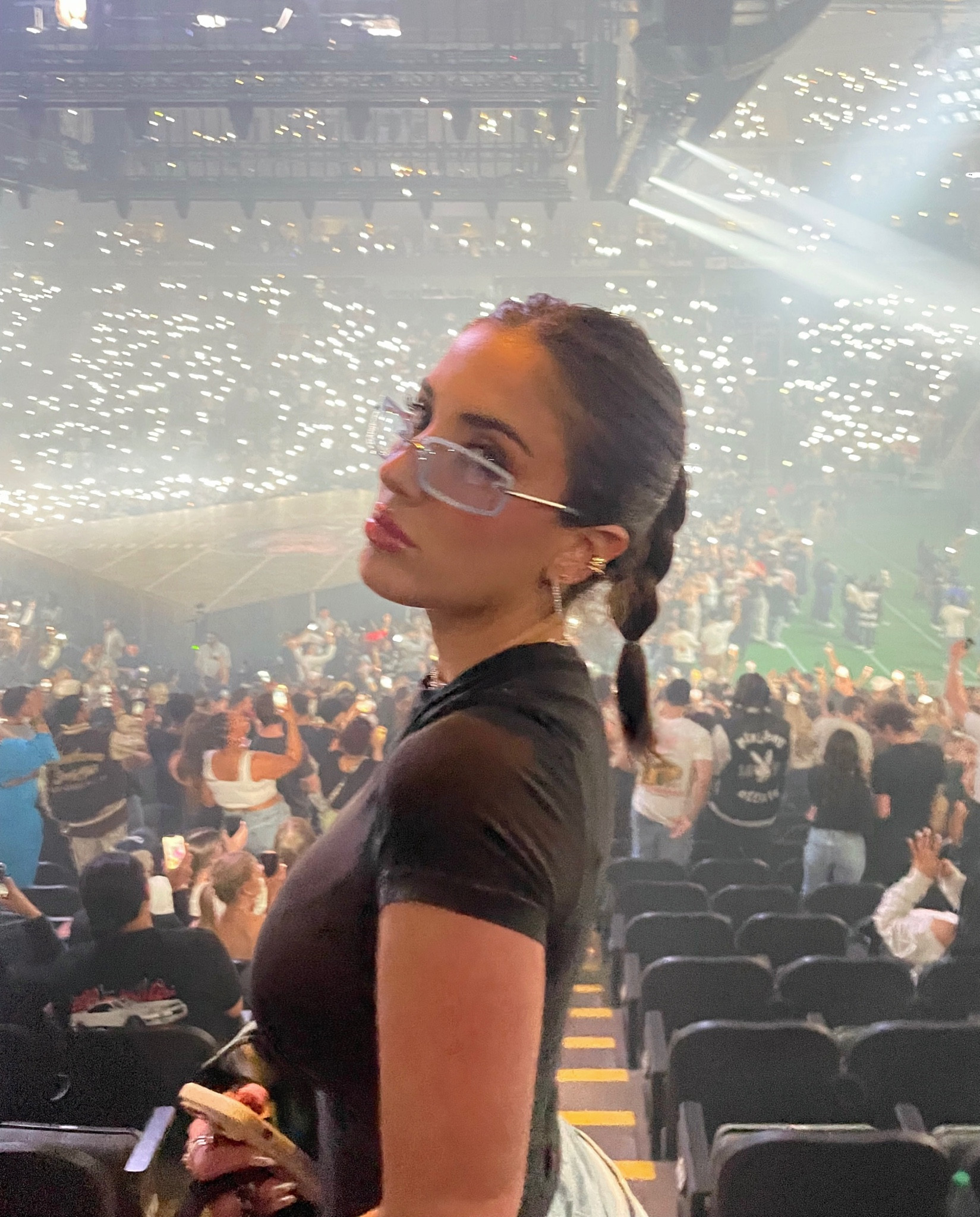 Concert outfit. Wore these tinted y2k glasses with diamond hoops, strung by stroh ear cuff, vintage Chanel Galuchat boy bag in black, Abercrombie jeans in long and went up 2 sizes, Prada patent monolith loafers in black, a black skims fitted tee, and a oversize vintage leather jacket. #y2k #y2kaesthetic #luxury #vintage #concertoutfit #concert #nightout #icon #baddie 

#LTKparties #LTKstyletip #LTKfindsunder100