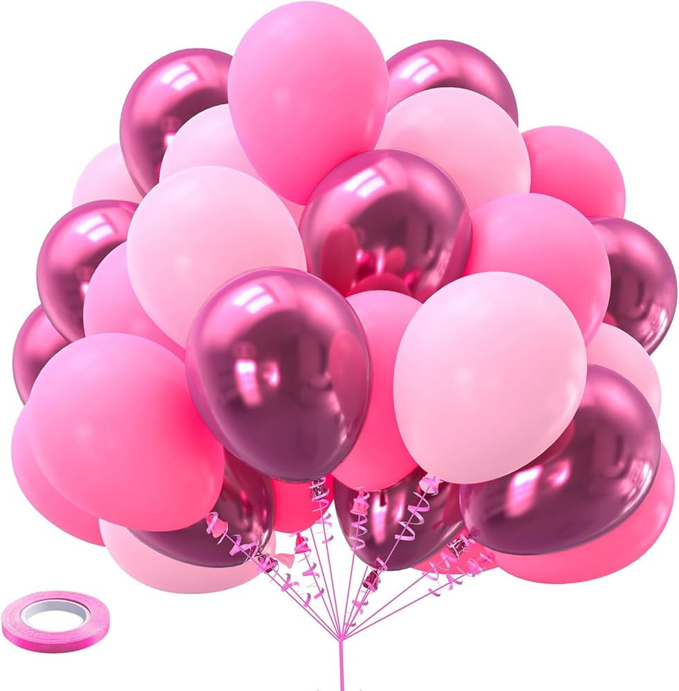 Kelfara Pink Balloons 60PCS Metallic Hot Pink 12inch Pink Latex Balloons Light Pastel Pink and De... | Amazon (US)