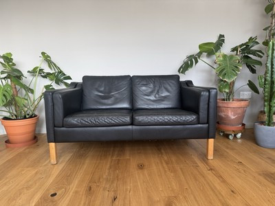 Vintage Danish 1970s Black Leather Two-Seater Sofa | eBay UK