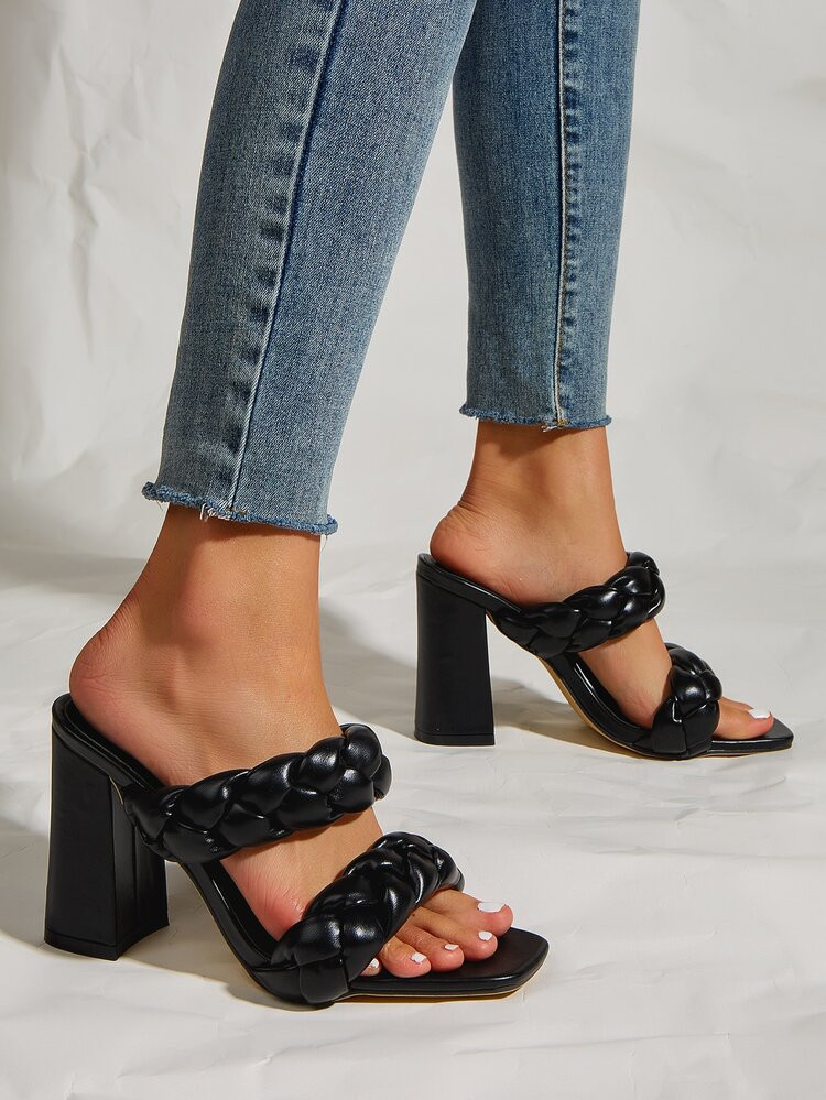Braided Detail Chunky Heeled Mule Sandals | SHEIN