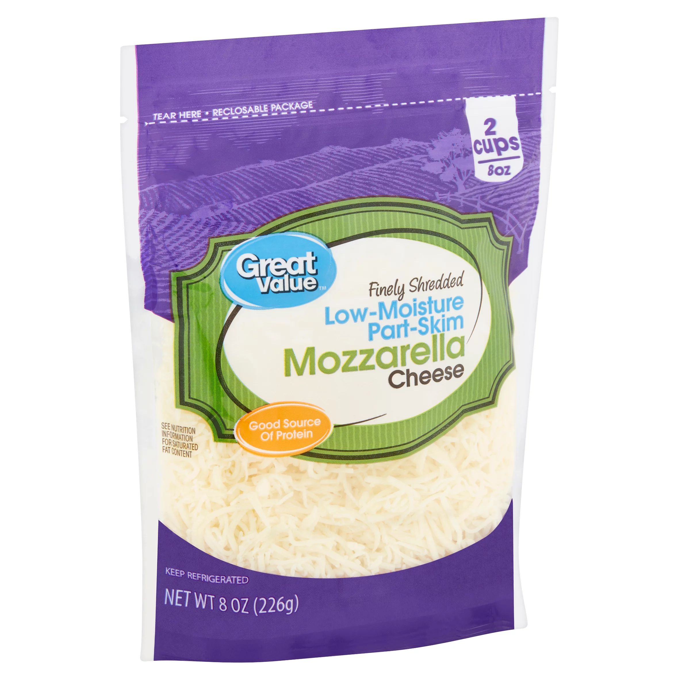 Great Value Finely Shredded Low-Moisture Part-Skim Mozzarella Cheese, 8 oz - Walmart.com | Walmart (US)