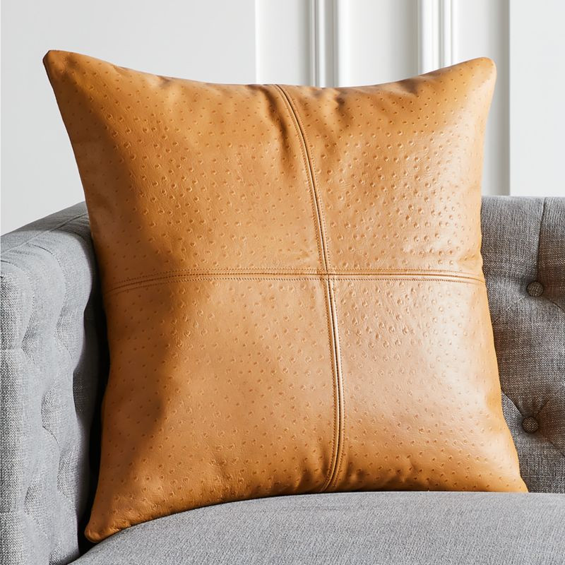Rue Tan Leather Modern Throw Pillow with Down-Alternative Insert 23" | CB2 | CB2