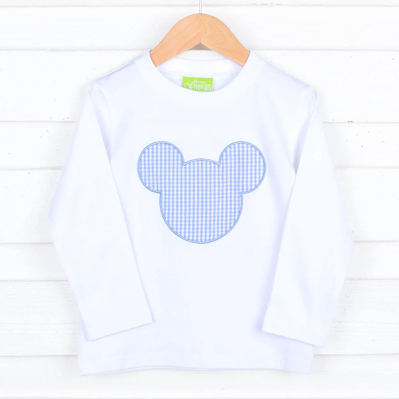 Light Blue Gingham Mouse Ears Long Sleeve Shirt | Classic Whimsy