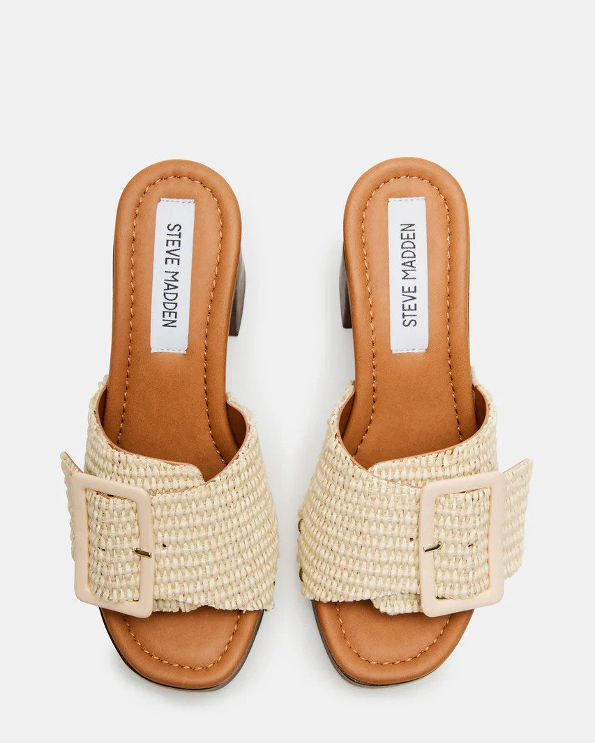 MARLENA Raffia Wood Bottom Mule Platform Heel | Women's Sandals | Steve Madden (US)