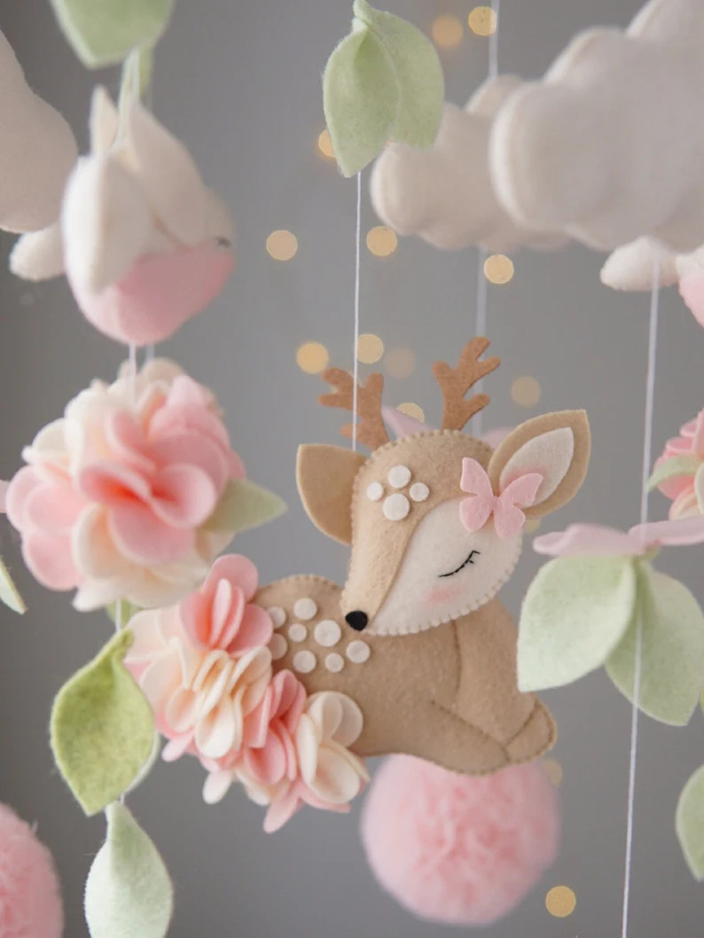 Pink Deer Baby Mobile Girl. Baby Shower Girl. Woodland Mobile. Butterflies and Flowers Mobile. - ... | Etsy (US)