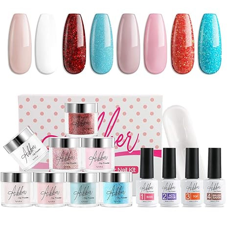 Aikker 13pcs Christmas Acrylic Dipping Powder Nail Starter Kit 8 Color Dip Powder Blue Red AK21 | Amazon (US)
