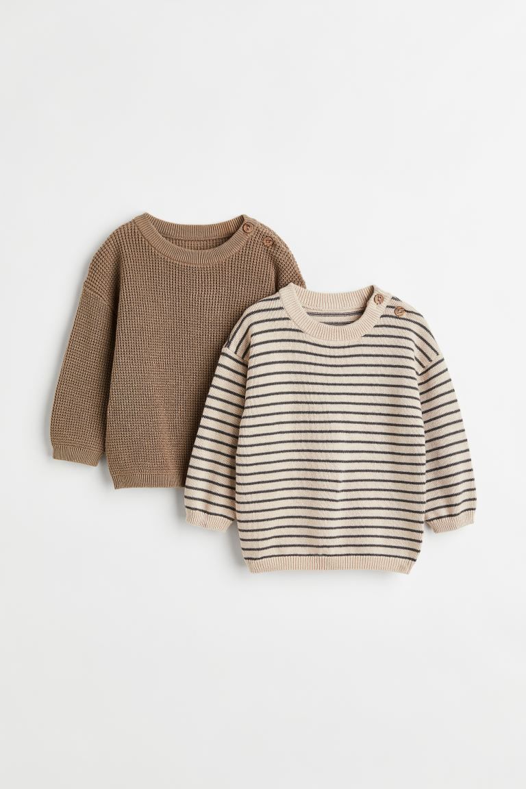 2-pack Cotton Sweaters - Dark taupe/striped - Kids | H&M US | H&M (US + CA)