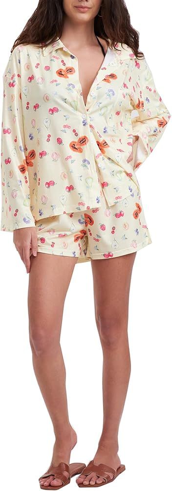 YODSAN Pajamas for women Cute Fruit Print Pj sets Loungewear Long Sleeve Button Down Sleepwear | Amazon (US)