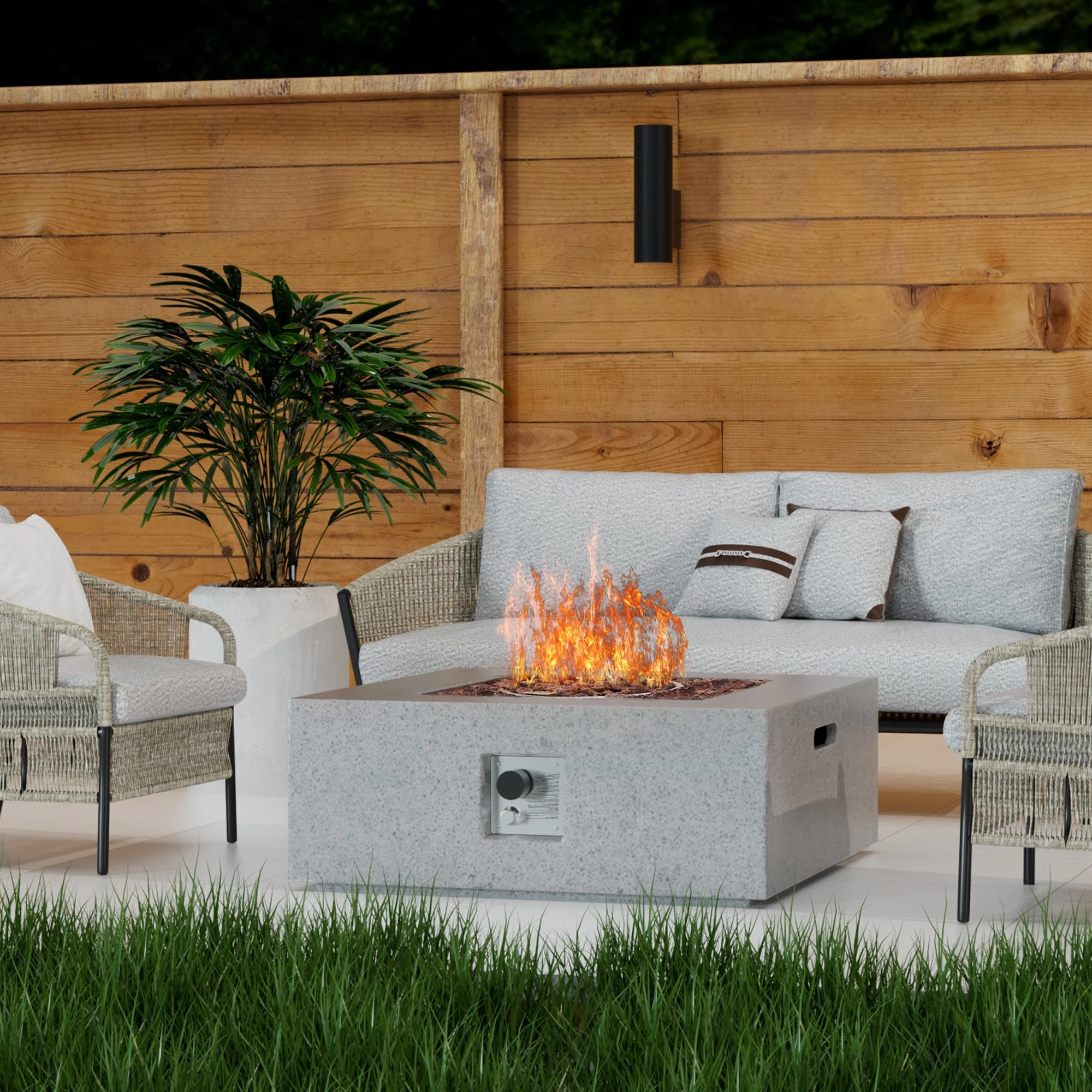 ESSENTIAL LOUNGER Outdoor Propane Fire Pit 50,000 BTU 35-inch Square Concrete Natural Gas Fire Ta... | Walmart (US)