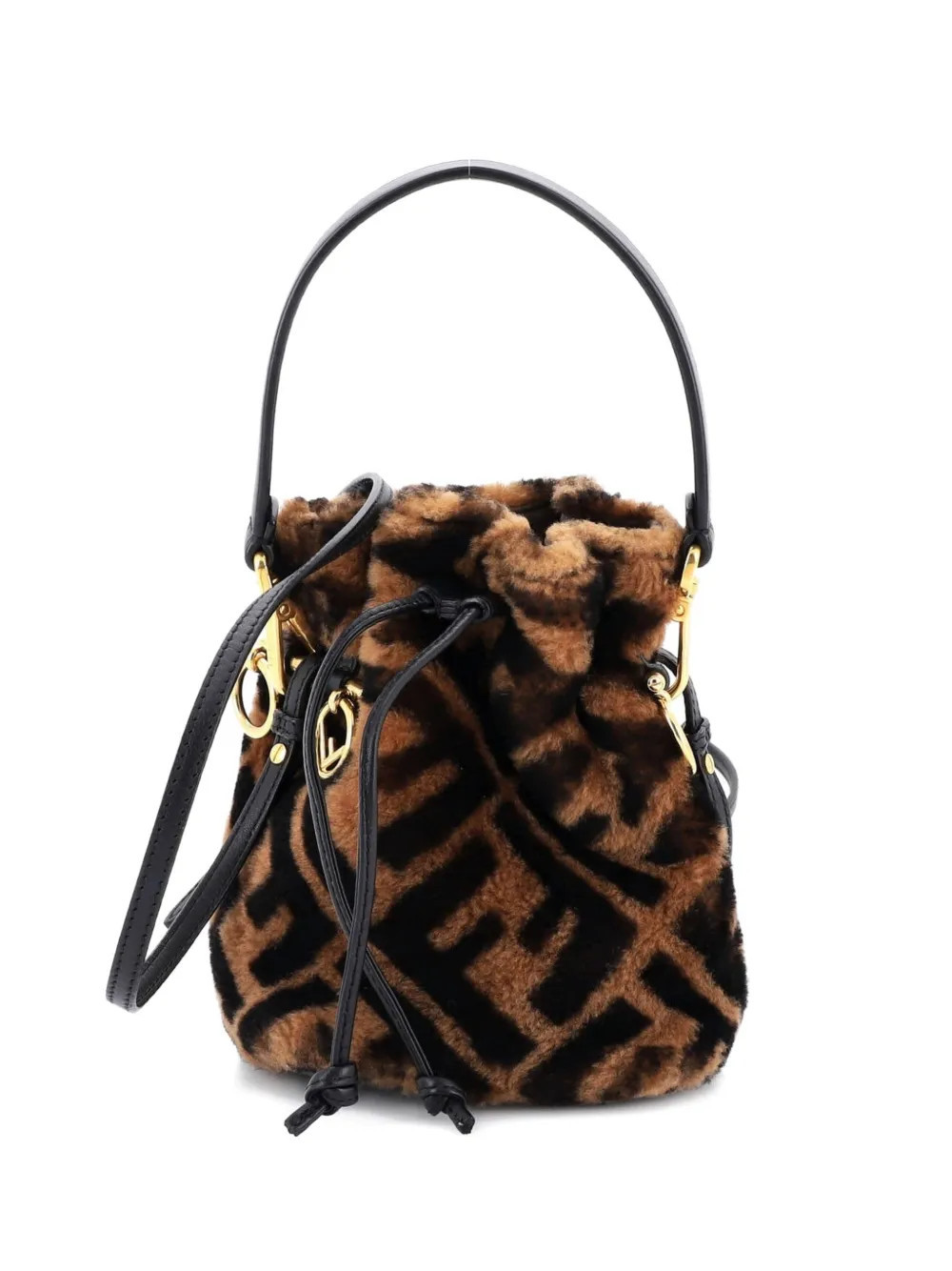Fendi Pre-Owned Mon Tresor Zucca Shearling Mini bucket bag - Brown | Farfetch Global