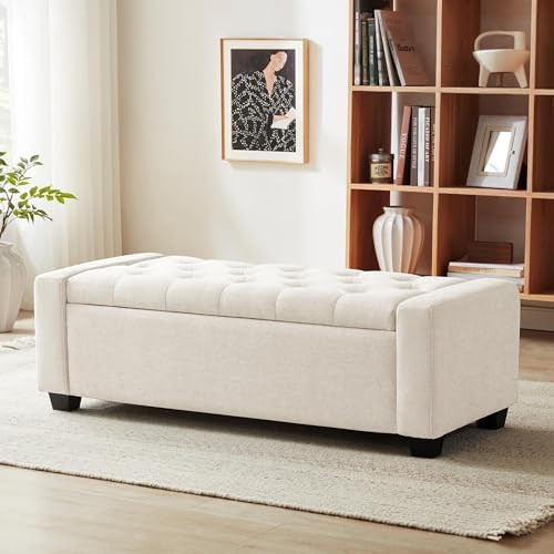 48" Ottoman with Storage, Storage Ottoman Bench with Safety Hinge, Upholstered Entryway Bench wit... | Amazon (US)