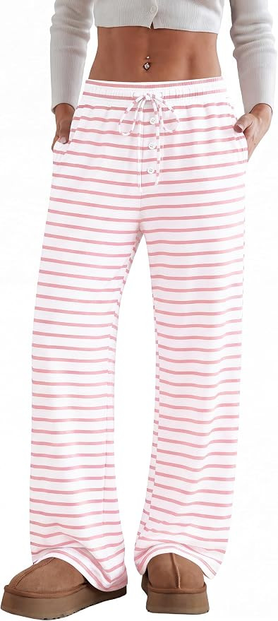 Women's Wide Leg Pajama Lounge Pants with Pockets | Amazon (US)