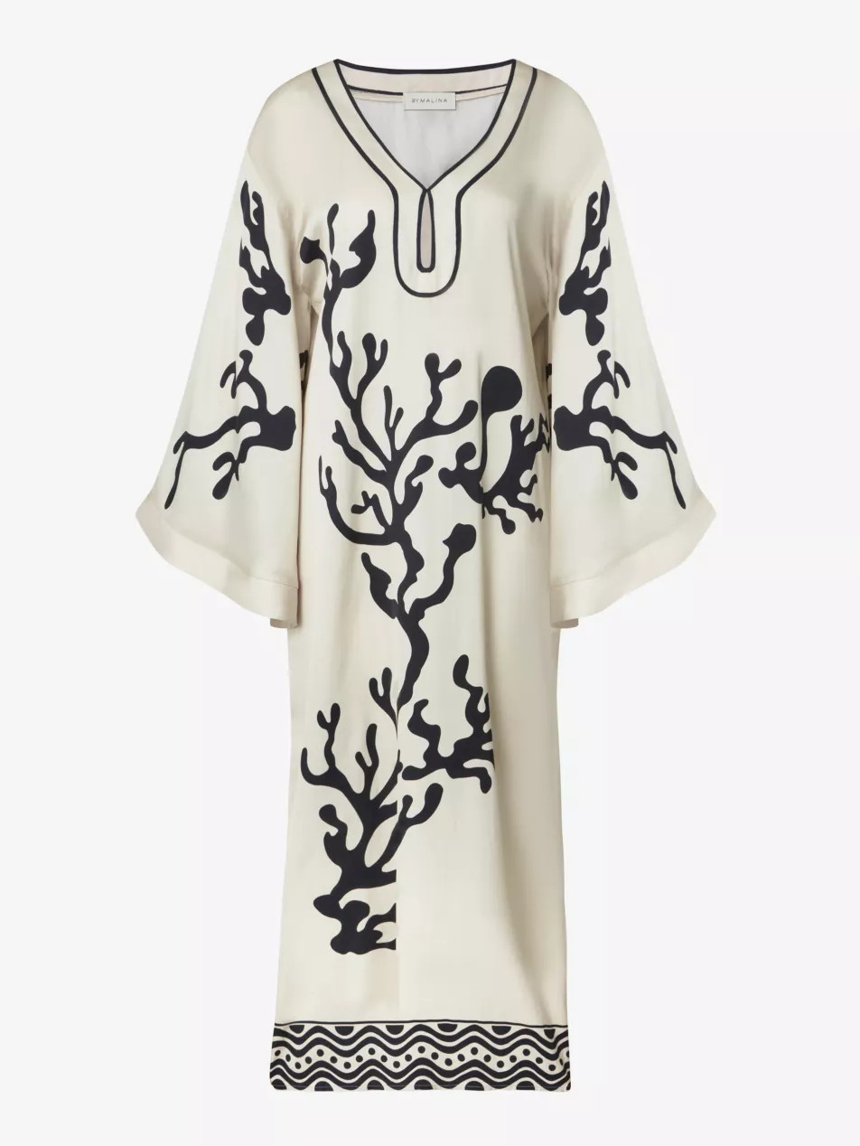 Manon graphic-print wide-sleeve satin maxi dress | Selfridges